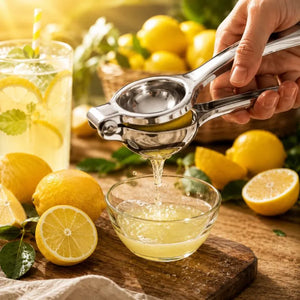 Stainless Steel Lemon Squeezer – Heavy Duty Manual Citrus Juicer – close-up detail