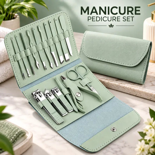 Professional Manicure Pedicure Grooming Set with Nail Clippers Cuticle Tools Scissors Tweezers and Portable Storage Case