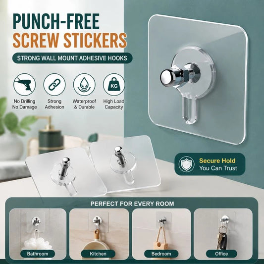 Punch-Free Screw Stickers – Strong Wall Mount Adhesive Hooks