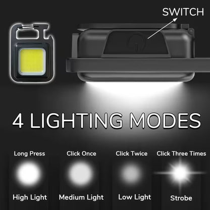 Rechargeable Keychain Light – COB Mini Flashlight with 4 Lighting Modes