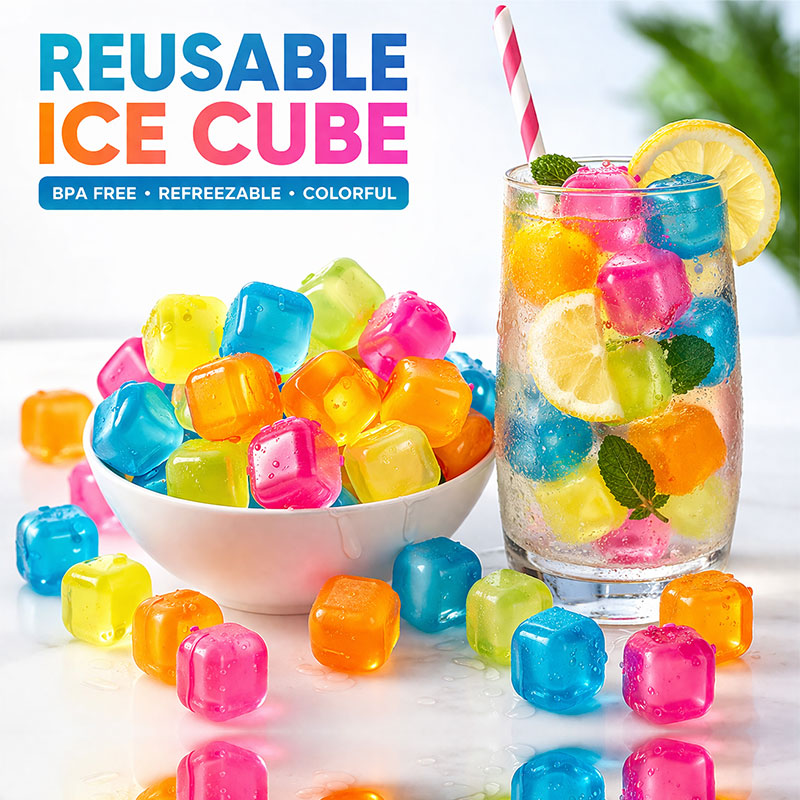 Reusable Ice Cubes BPA Free Colorful Ice Cube Set for Drinks Refreezable Ice Cubes