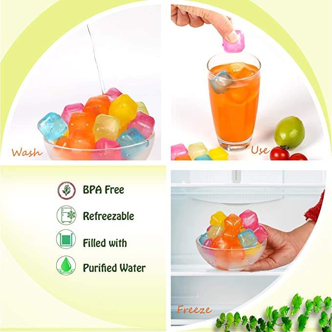 Reusable Ice Cubes BPA Free Colorful Ice Cube Set for Drinks Refreezable Ice Cubes