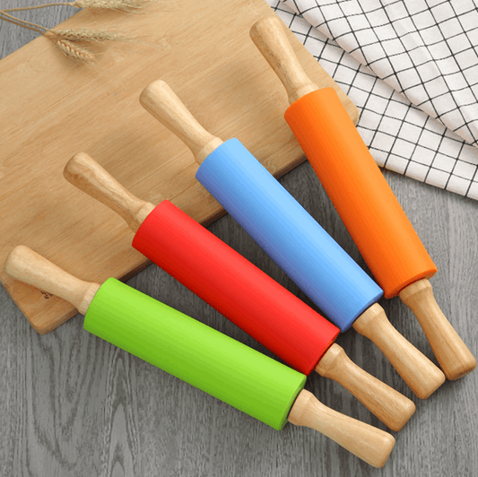 Silicone Rolling Pin – Non-Stick Baking Roller with Wooden Handles