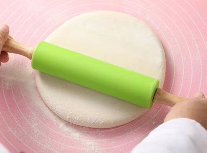 Silicone Rolling Pin – Non-Stick Baking Roller with Wooden Handles