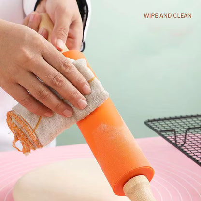 Silicone Rolling Pin – Non-Stick Baking Roller with Wooden Handles