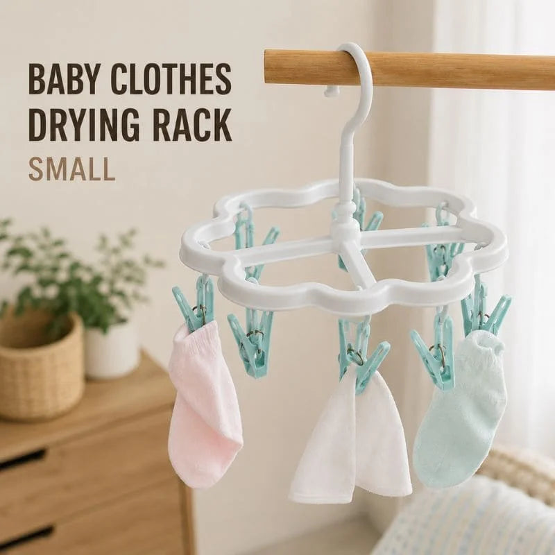 Small Baby Clothes Drying Rack with Rotatable Hook & Strong Clips – Po ...