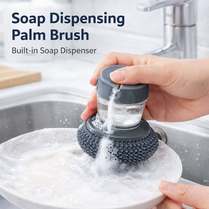Soap Dispensing Palm Brush Kitchen Cleaning Brush for Dish Pot Pan Sink with Liquid Dispenser