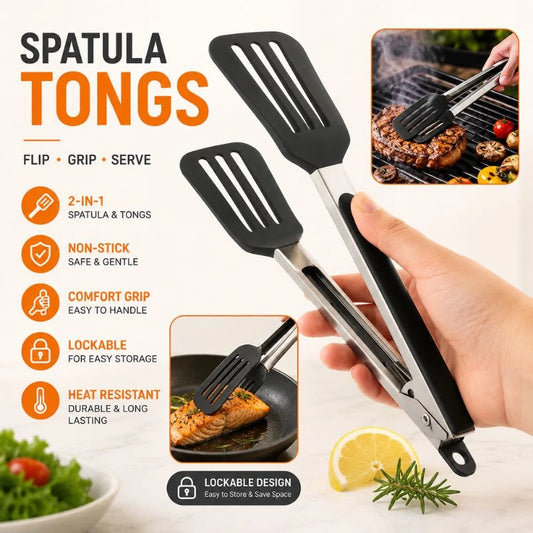 Spatula Tongs Non Stick Cooking Tongs BBQ Food Turner Clip for Kitchen Grill