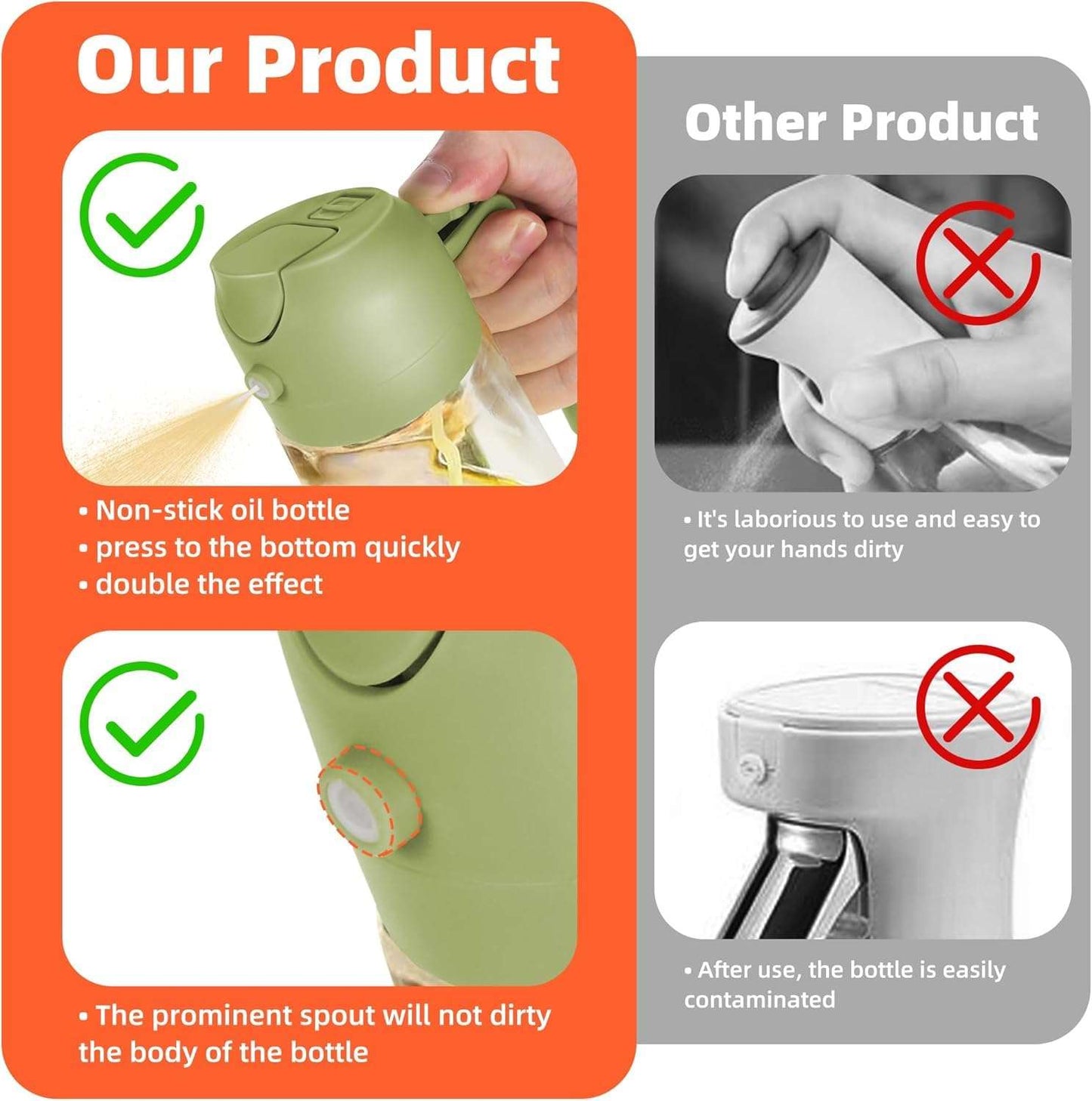 Sprayable & Pourable Oil Bottle – 2-in-1 Oil Dispenser for Healthy Cooking