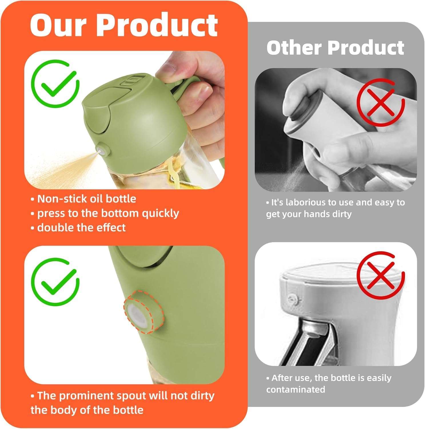 Sprayable & Pourable Oil Bottle – 2-in-1 Oil Dispenser for Healthy Cooking