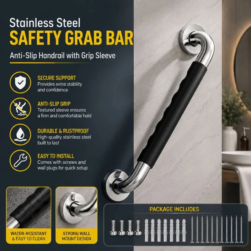 Stainless Steel Bathroom Safety Grab Bar – Anti-Slip Handrail with Grip Sleeve