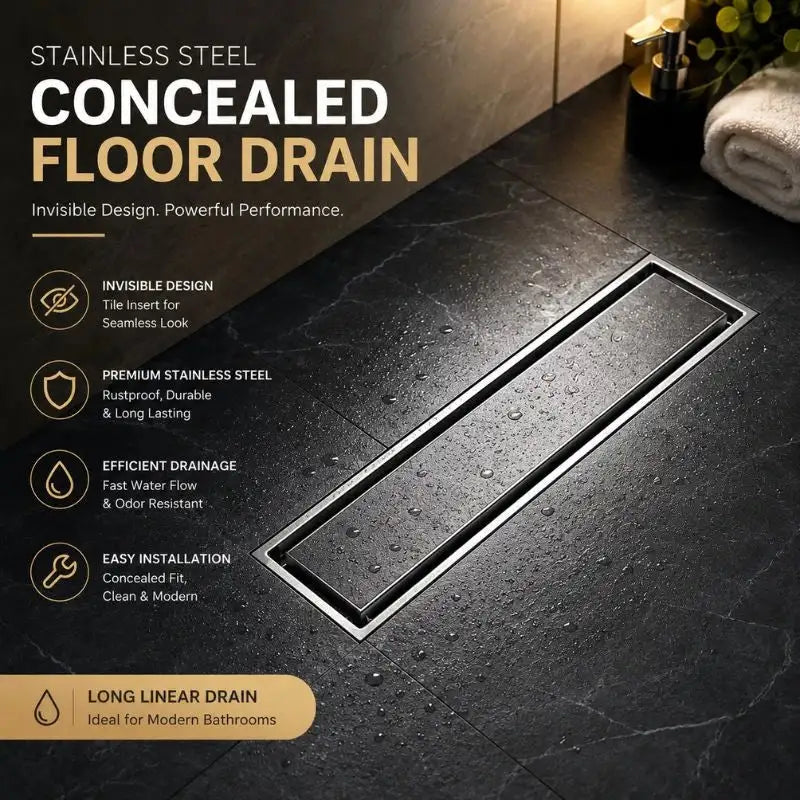 Stainless Steel Concealed Invisible Tile Insert Bathroom Trap Long Lin ...