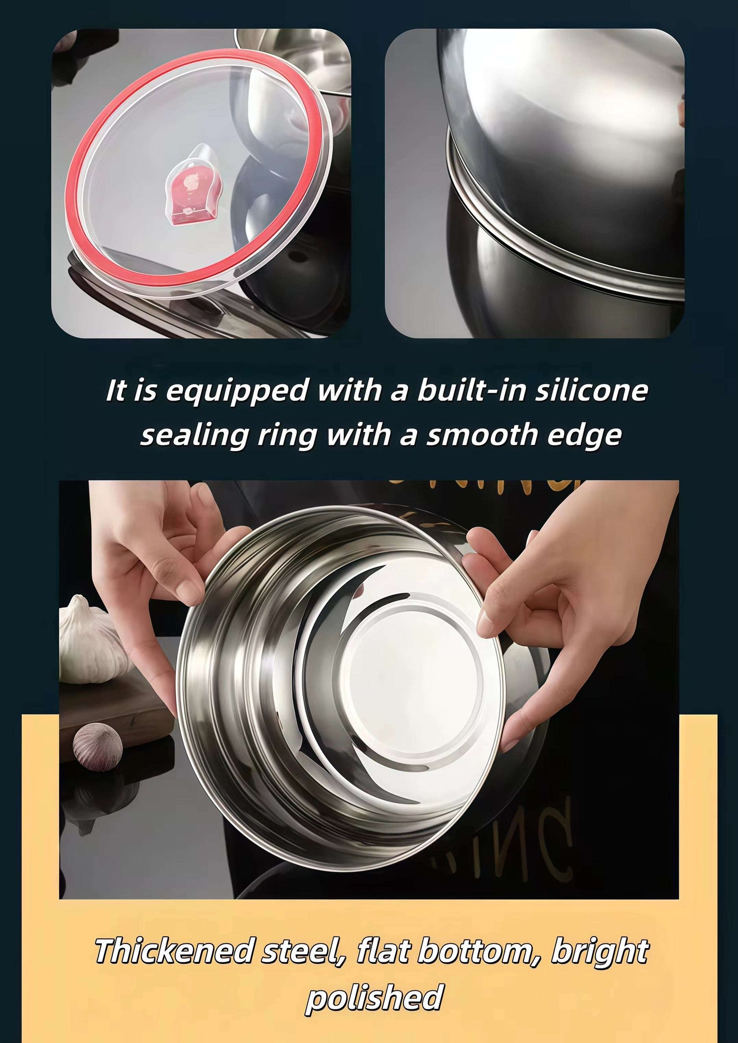 Stainless Steel Food Storage Bowls with Airtight Lids (3 PCS Set)