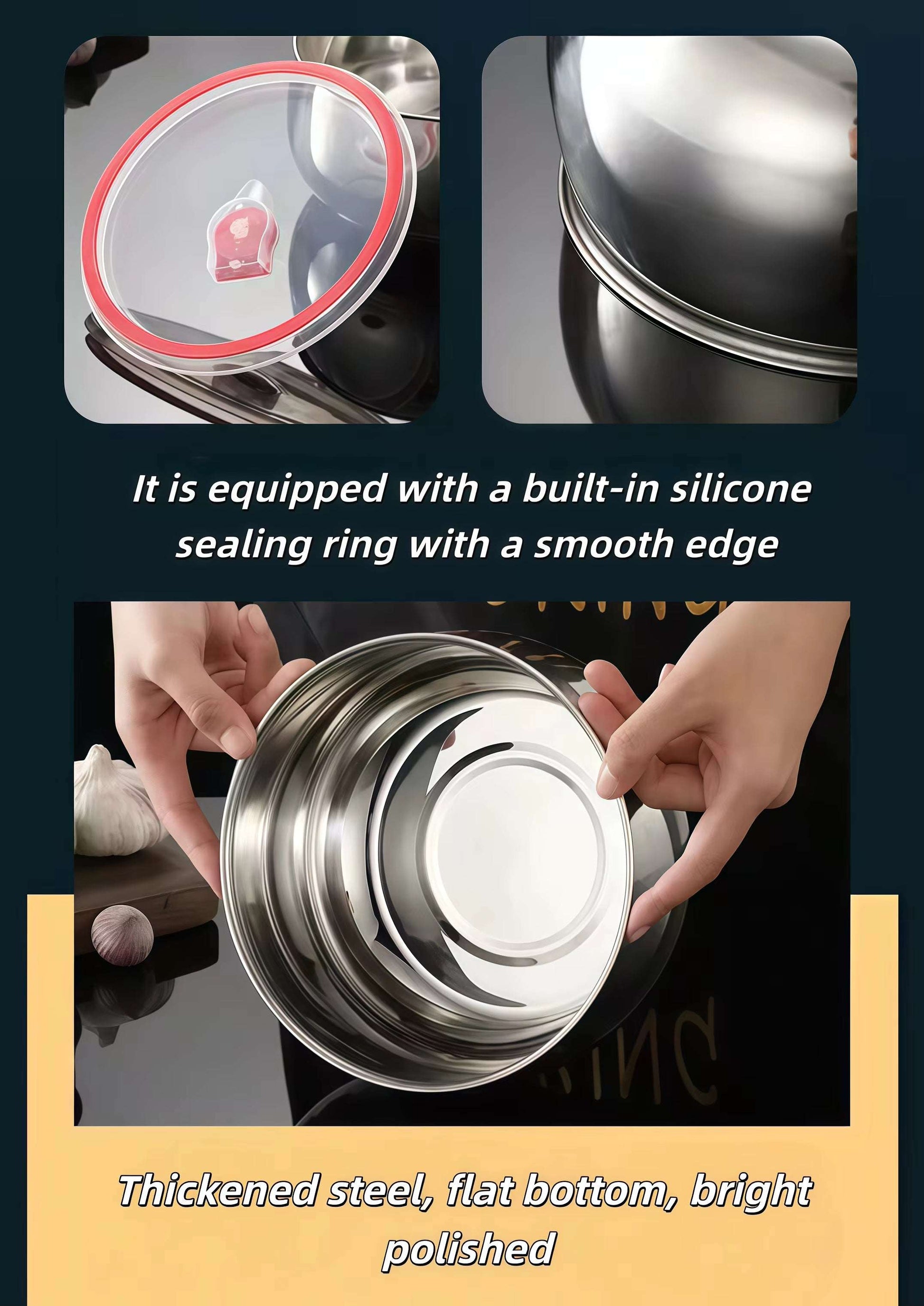 Stainless Steel Food Storage Bowls with Airtight Lids (3 PCS Set)