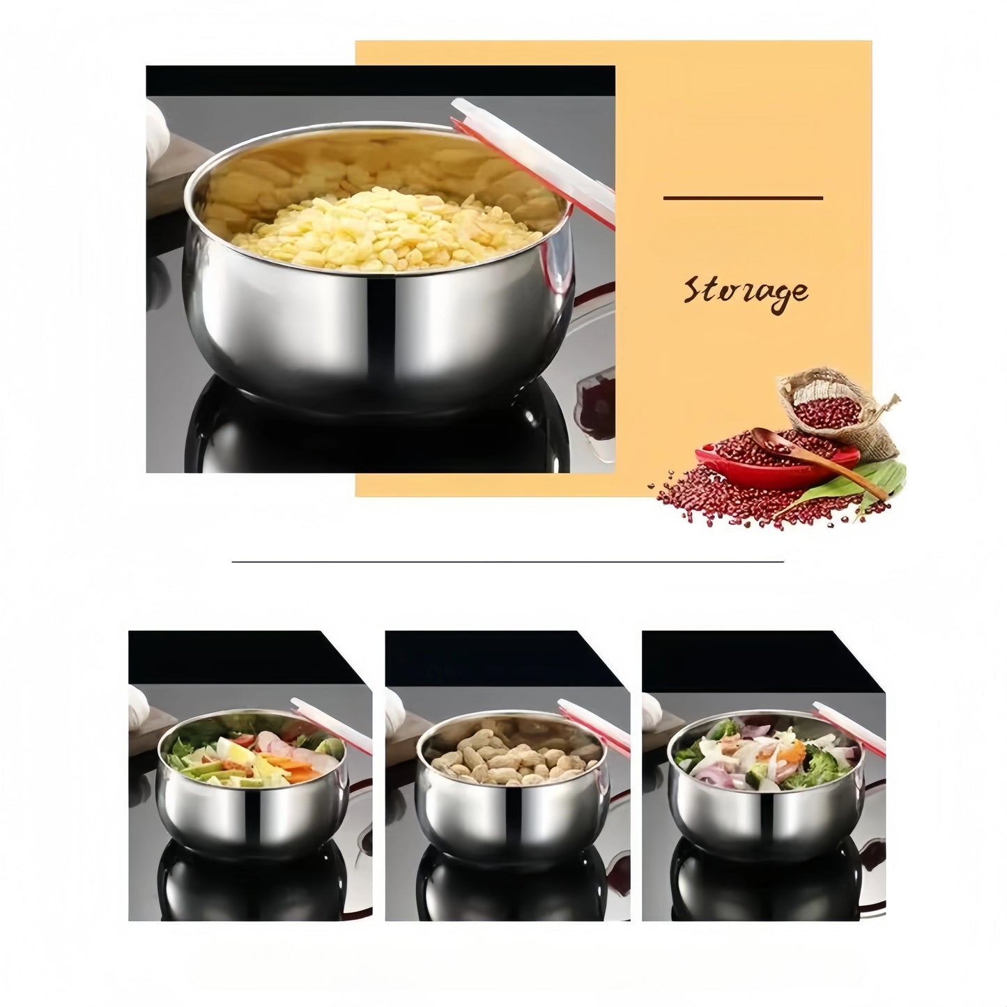Stainless Steel Food Storage Bowls with Airtight Lids (3 PCS Set)