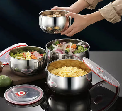 Stainless Steel Food Storage Bowls with Airtight Lids (3 PCS Set)