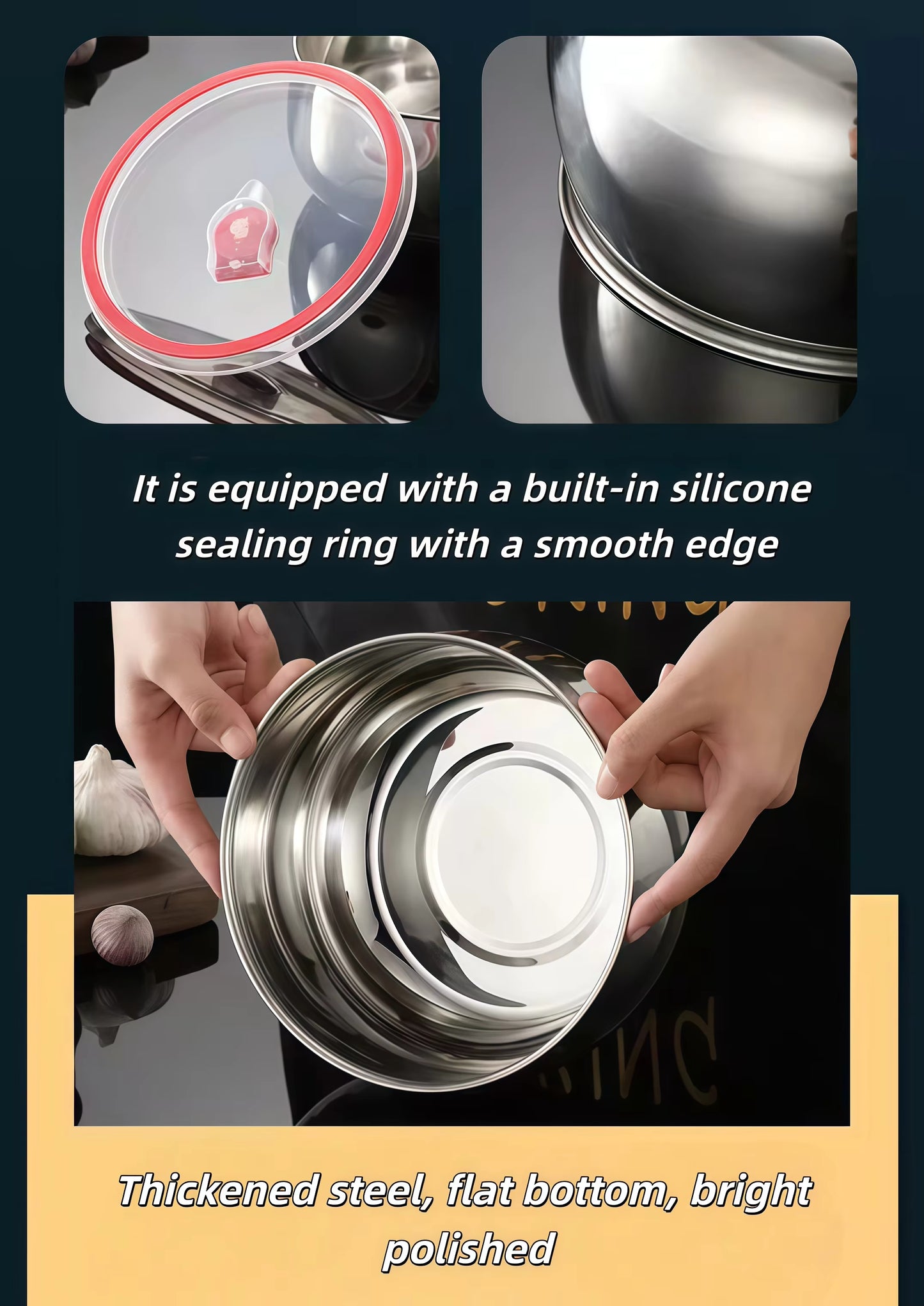 Stainless Steel Food Storage Bowls with Airtight Lids (3 PCS Set)