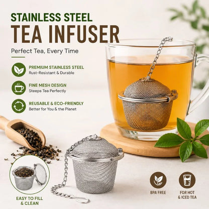 Stainless Steel Loose Leaf Tea Infuser – Reusable Locking Mesh Tea Strainer for Hot & Iced Tea