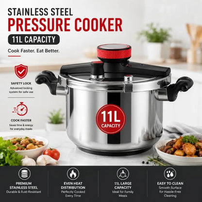 Stainless Steel Pressure Cooker with Safety Lock (11L)