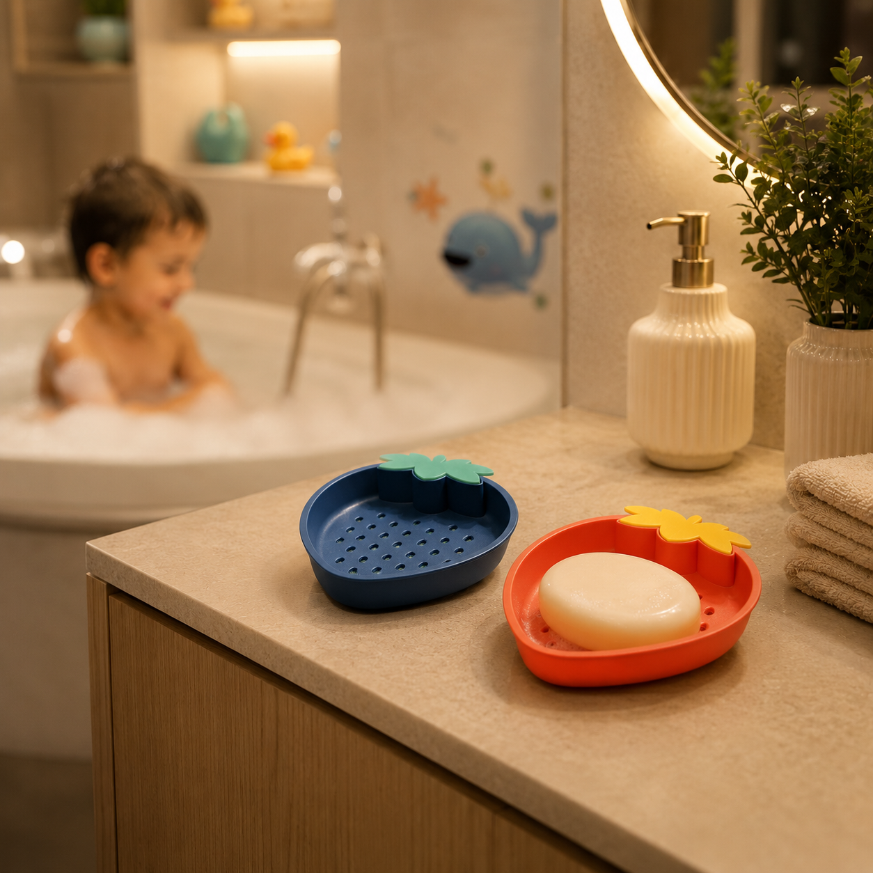 Strawberry Self-Draining Soap Holder – Cute Bathroom Soap Drainer Tray – close-up detail