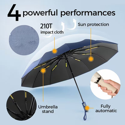 Sun & Waterproof Auto Umbrella – UV Protected Windproof Folding Umbrella