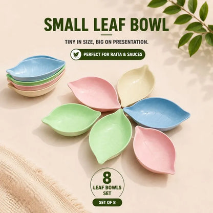 Leaf Shape Ceramic Spice Dish Set with Wooden Tray – Multipurpose Serving Bowls for Salt, Pepper & Snacks