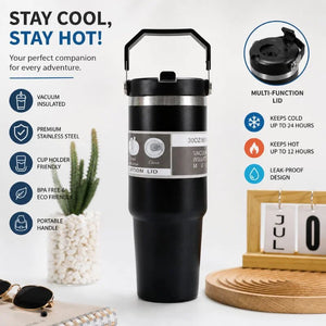 Vacuum Insulated Stainless Steel Travel Mug with Handle