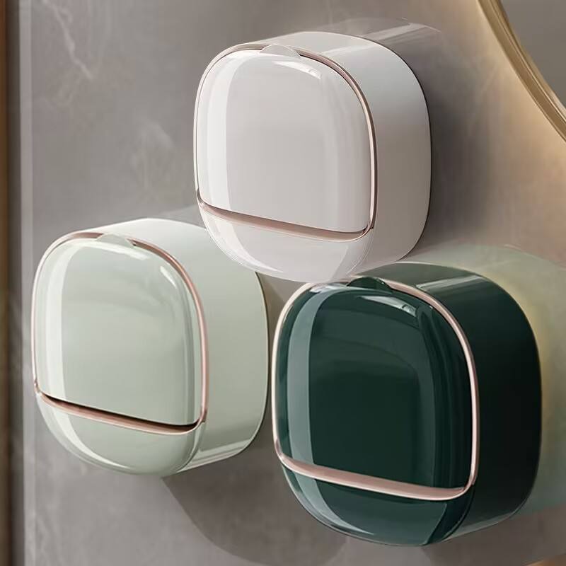 Wall Mounted Soap Holder 3pcs Set with Lid Drain Bathroom Soap Dish No Drill Soap Box Organizer