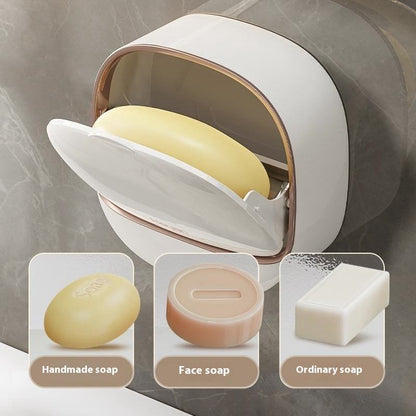 Wall Mounted Soap Holder 3pcs Set with Lid Drain Bathroom Soap Dish No Drill Soap Box Organizer