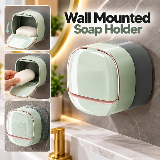 Wall Mounted Soap Holder with Lid and Drain Bathroom Soap Dish No Drill Soap Box Organizer