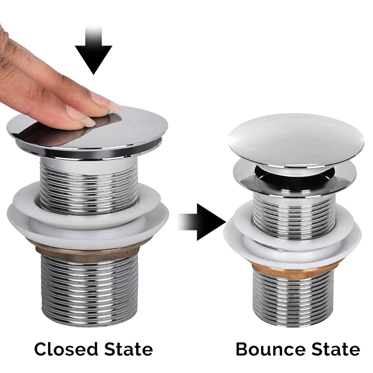 Wash Basin Pop-Up Drain Stopper – Universal Fit, Chrome Finish