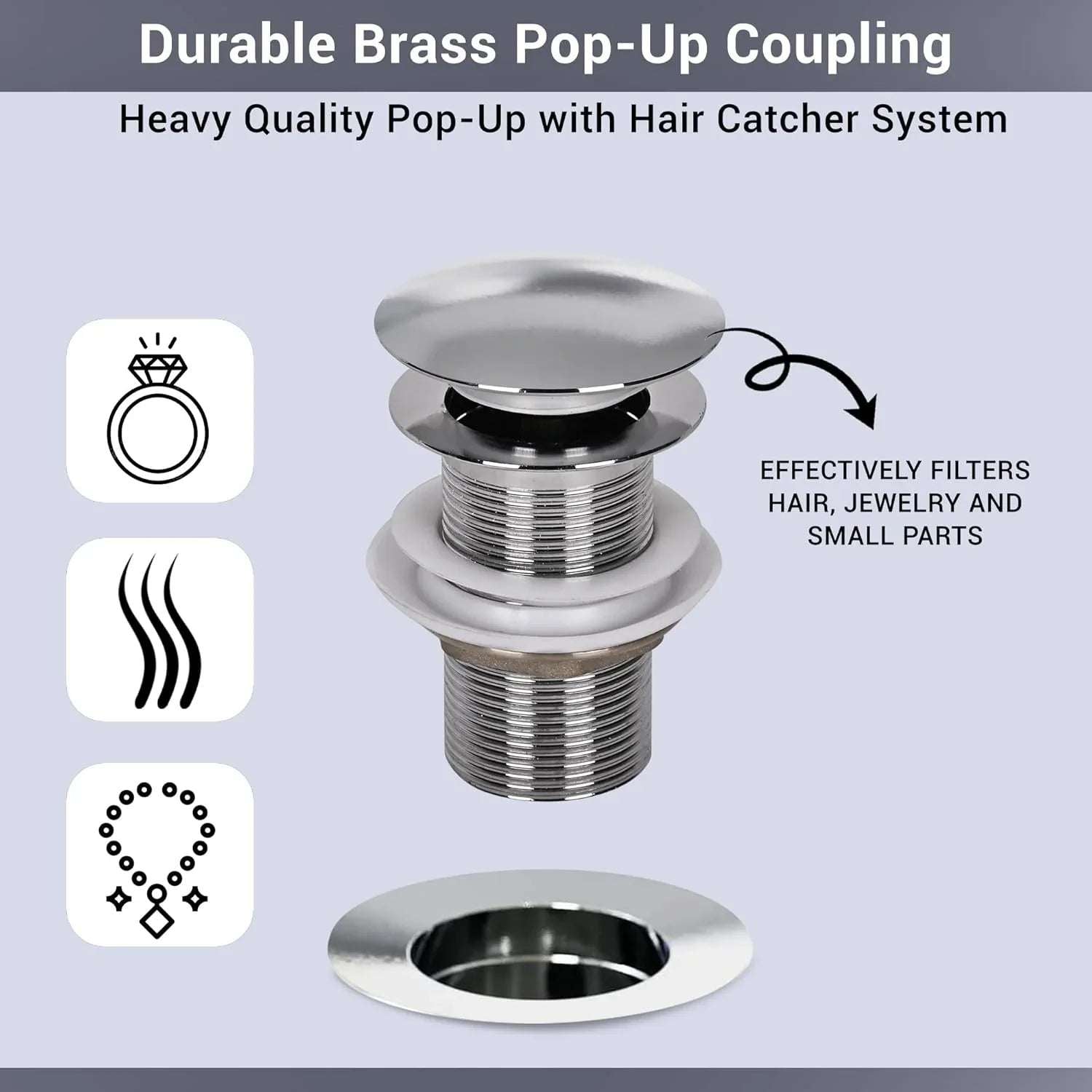 Wash Basin Pop-Up Drain Stopper – Universal Fit, Chrome Finish