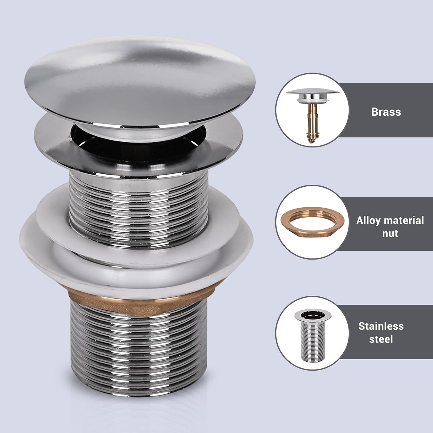 Wash Basin Pop-Up Drain Stopper – Universal Fit, Chrome Finish
