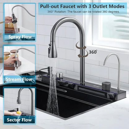 Waterfall Smart Display Stainless Steel Kitchen Sink