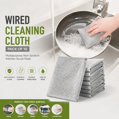 Wired Cleaning Cloth Pack of 10 – Multipurpose Non-Scratch Kitchen Scrub Pads
