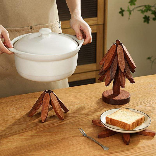 Creative Wooden Coaster Set – Tree Design Foldable Table Protector