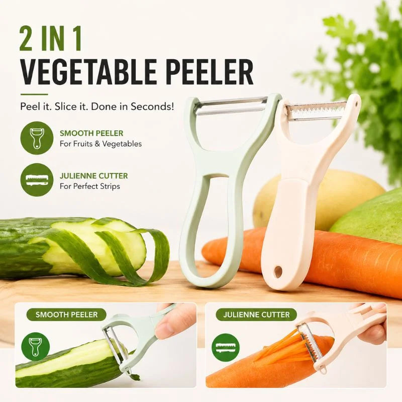 2 in 1 Vegetable Peeler – Dual Blade Stainless Steel Fruit & Vegetable Peeler with Julienne Cutter