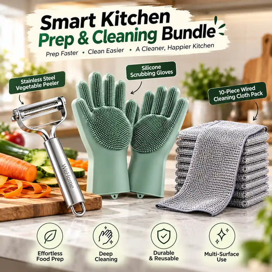 Smart Kitchen Prep & Cleaning Bundle — peeler, silicone gloves and 10-piece cleaning cloth pack
